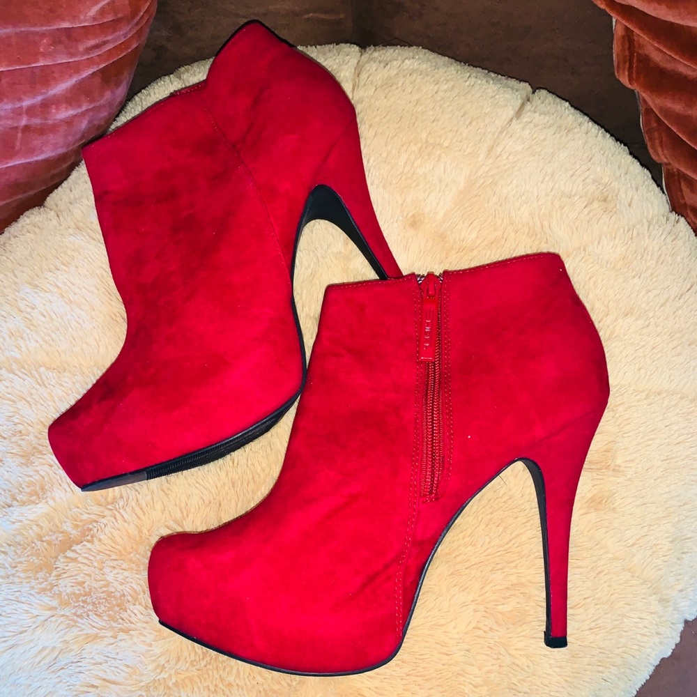 Red platform booties…..